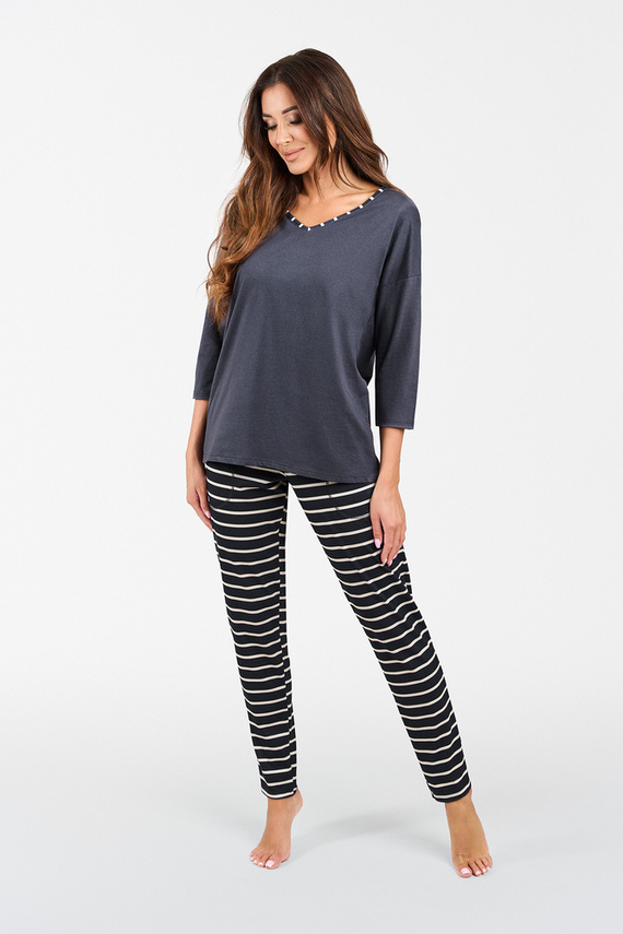 Betty Női pizsama 3/4 ujjú, hosszú nadrágos olasz divat - grafit/grafit nyomtatás