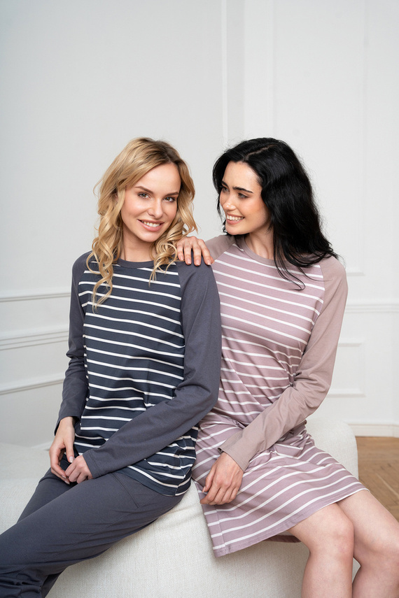 Oda Női pizsama hosszú ujjú, hosszú nadrágos olasz divat - grafit/grafit nyomtatás