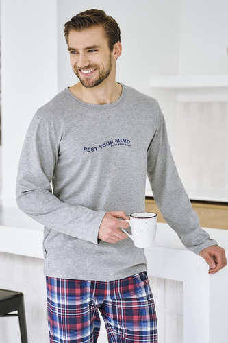 Férfi pizsama Franco 3478 Taro szürke - pamut, hosszú ujjú, kényelem és stílus