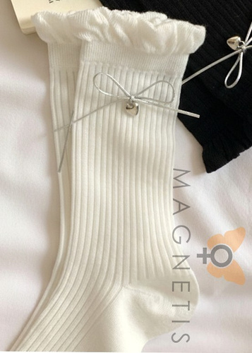 Magnetis CC-251103 női pamut zokni fodros szegéllyel és masnival white