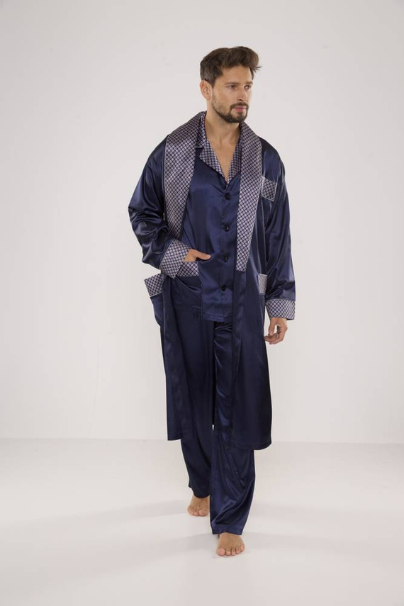 939 Férfi szatén pizsama - tengerészkék