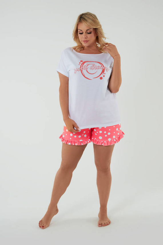 Raba Női rövid ujjú pizsama, rövidnadrág Italian Fashion - fehér/málnaszínű mintás