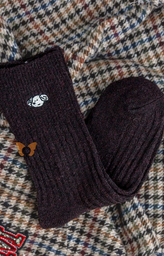 YN5035 Női meleg zokni Magnetis barna - bordázott applikációval