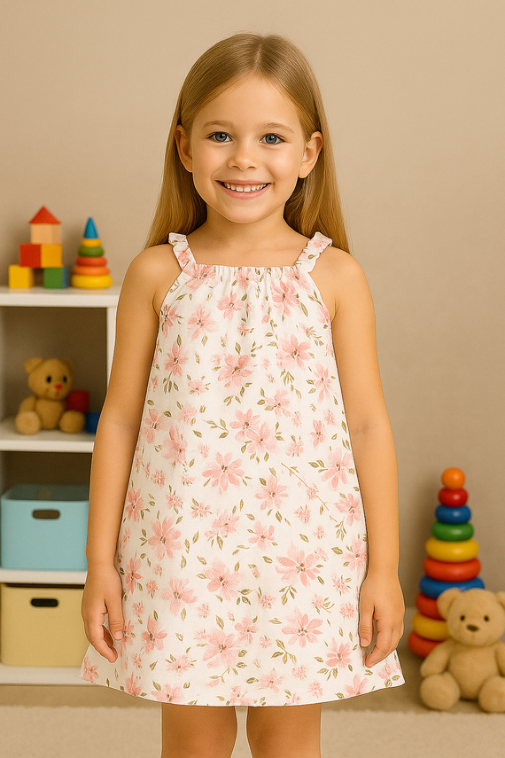 Muszlin pántnélküli ruha Virágok ekrü Pinokio virágmintával