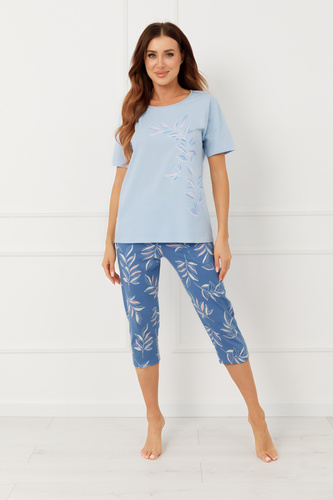 Női pizsama ERULA olasz divat pamut rövid ujjú 3/4 nadrág - kék