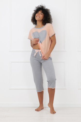 Sabrina Italian Fashion női pizsama 100% pamut – rövid ujj, 3/4 nadrág