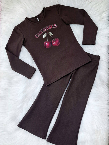 Lány blúz Cherries Bambarillo sötét csokoládé pamut, hosszú ujjú, nyomtatott