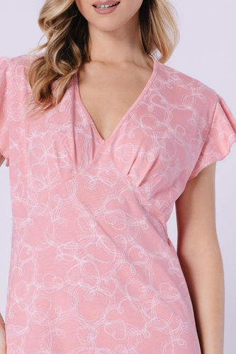 Marietta Leveza 1714 korallszínű pamut térdig érő hálóing, V kivágással