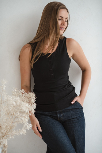 Tummy Terhesség és szoptatás póló - bordázott, pánt nélküli Milk&Love fekete