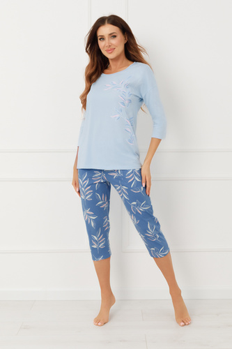 Női pizsama Erula Italian Fashion pamut trikó 3/4 plusz méret-kék