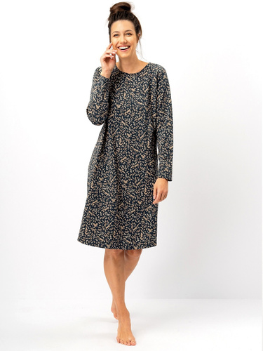 Női hálóing Key LND 707 tengerészkék - pamut, hosszú ujjú, kényelmes szabású