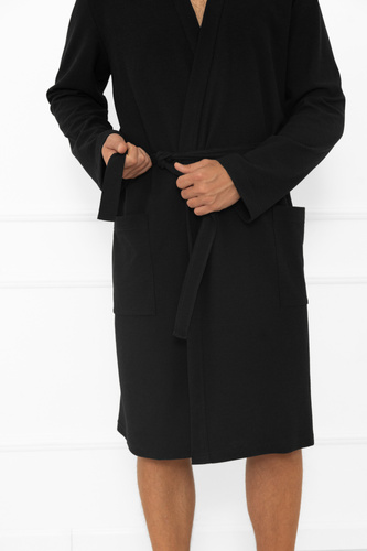 Bono férfi fürdőköpeny Italian Fashion fekete - övvel, dombornyomott mintával, elegáns és kényelmes