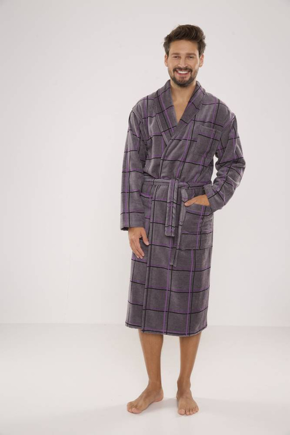 803 / 819 Twin Forex férfi frottír háziköntös - szürke, lila kockás (szürke kockás)