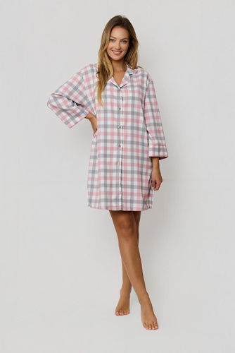 Női ing Stella KG80 Mefemi by Nipplex rózsaszín-szürke - elegáns kockás ing kiváló minőségű anyagból, hosszú ujjú, gombokkal, oldalsó hasítékkal