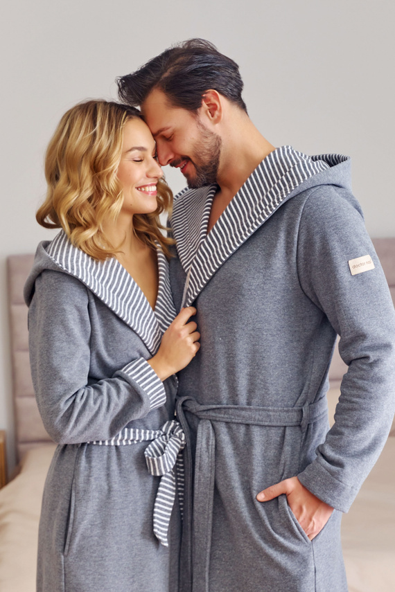 7229 Doctor Nap női köntös - pamut, kapucnival, elegáns szegély - sötétszürke