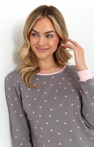 493 Női hálóing Cana grafit - interlock pamut, szív, hosszú ujjú, hosszú ujjú