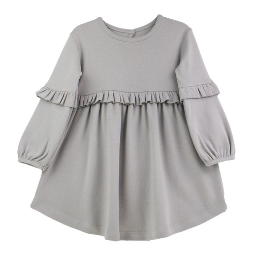 141971 Nicol hosszú ujjú ruha - szürke, pamut, fodrokkal