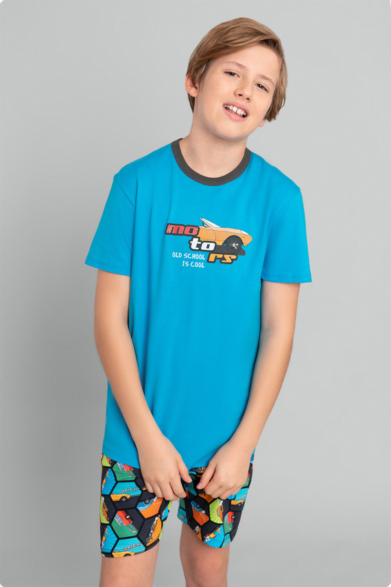 Comic rövid ujjú fiú pizsama, nadrág Italian Fashion - türkiz/print