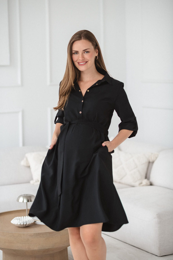 Milk&Love kismama és szoptatós pizsama fekete | Modal, 3/4 ujjú, derékszabályozással