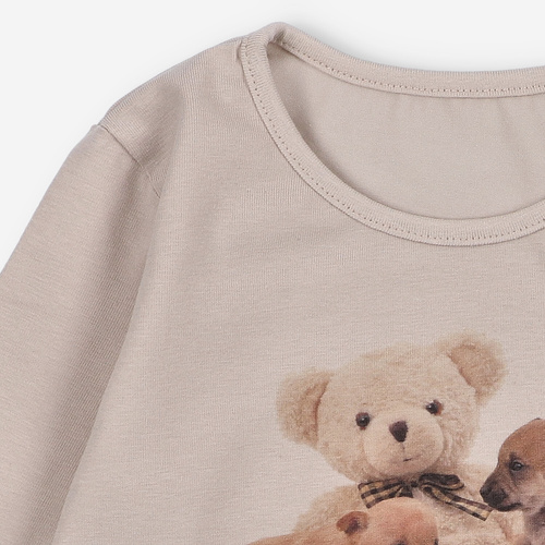 KAR-3005 Lányok hosszú ujjú blúz Lagarto Verde bézs - stílusos, pamut, lengyel gyártmányú