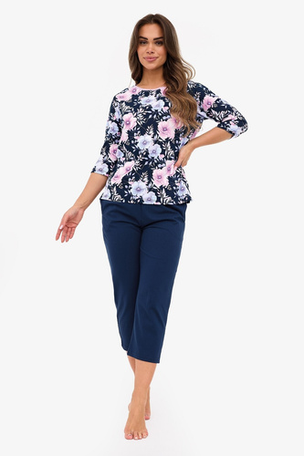 Női pizsama 147/465 Anabel CORNETTE - pamut, 3/4 ujjú, tengerészkék