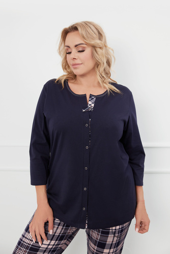 Dona Női pizsama 3/4 ujjú, 3/4 nadrág olasz divat - tengerészkék/print