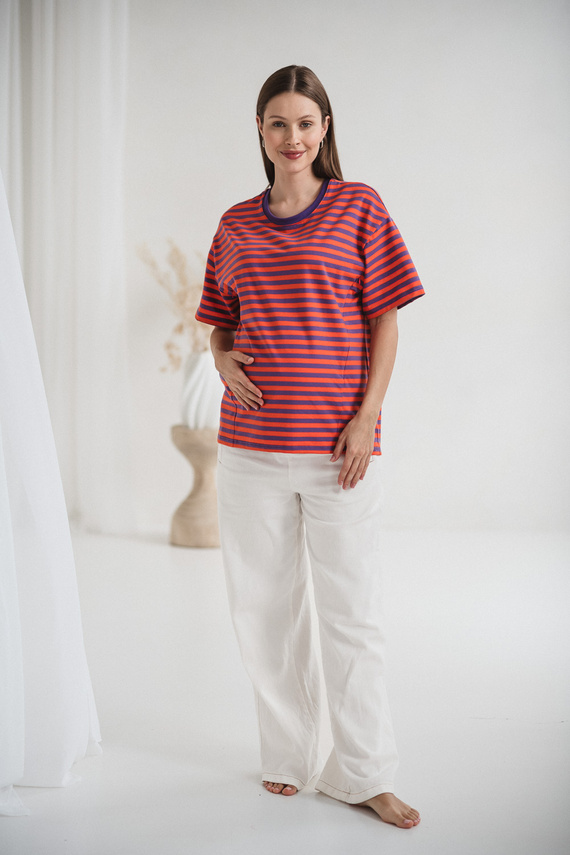 Mamahood Terhesség és szoptatás póló Milk&Love lila és narancssárga - kényelmes és elegáns