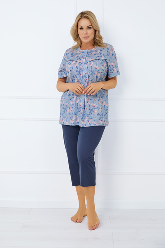 Facelia Női pizsama rövid ujjú, 3/4 nadrágos olasz divat - print/zöld