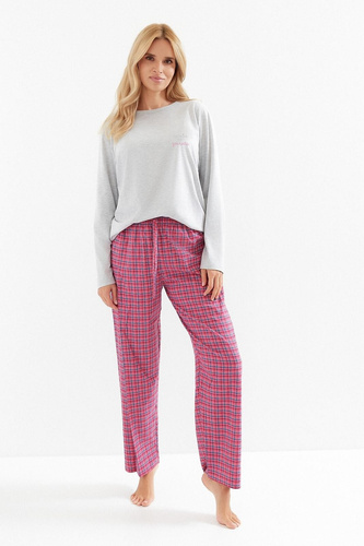 Taro Madlen 3512 női pizsama - pamut, hosszú ujjú, kockás nadrág