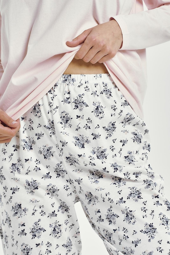 Ella 3450 Taro női pizsama rózsaszín pamut hosszú ujjú kényelmes