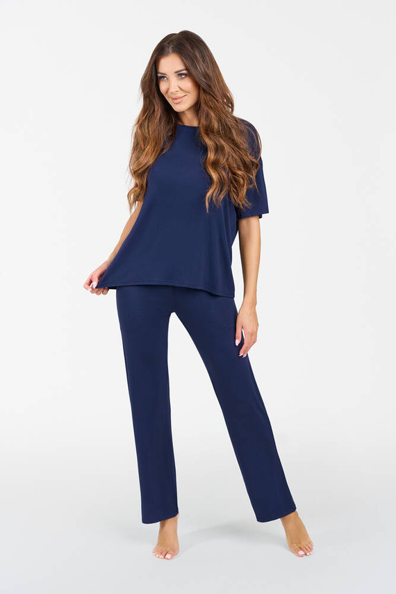 Akord Női rövid ujjú szett, hosszú nadrág olasz divat - tengerészkék