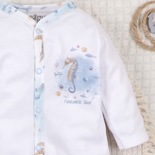 ABN-5451 Sea Of Joy Nini babaruha fehér- organikus pamut, nyomógombos záródással