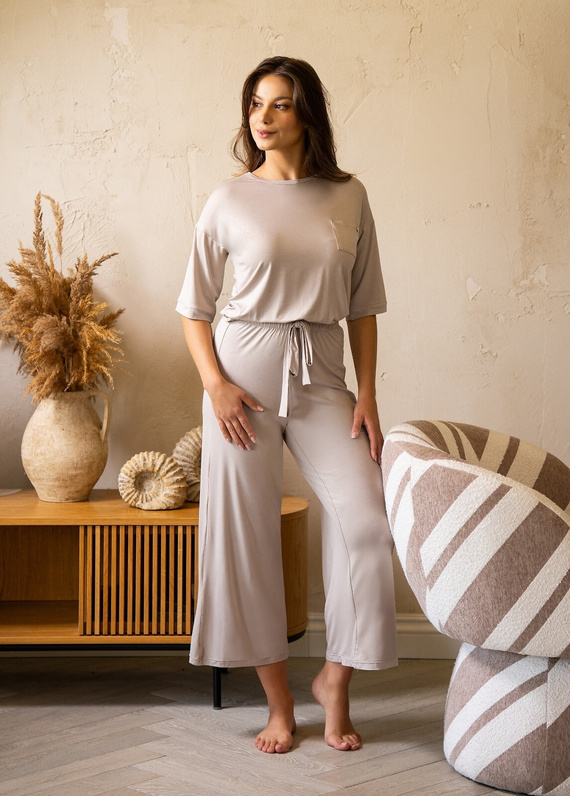 Női pizsama MK34 Only You bézs Belle Reverie - viszkóz, rövid ujjú, könnyű és érzéki