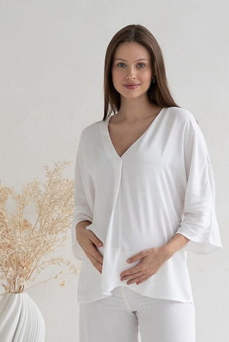 Mamafullness Kismama blúz a szoptatáshoz Milk&Love fehér - viszkóz, 3/4 ujjú, oversize, oversize