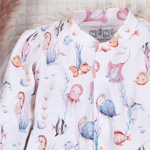 ABN-5482 Víz alatti világ baba kaftán Nini-től - organikus pamut, kényelmes nyomógombok