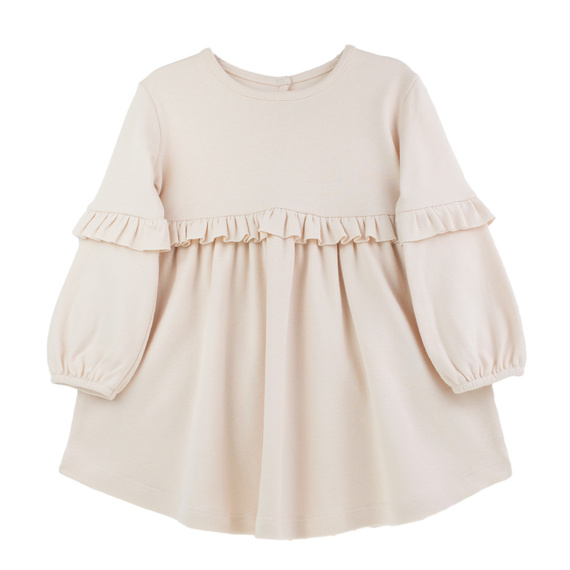 141973 Nicol hosszú ujjú ruha - bézs, pamut, fodrokkal