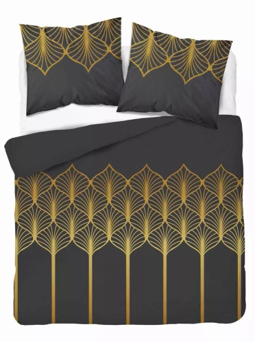 5225 A Pościel satynowa geometryczny motyw Detexpol czarny