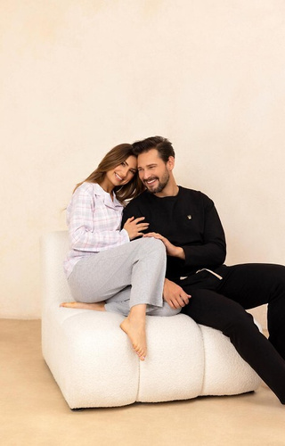 727 Női pizsama Regina szürke - 100% pamut, kockás, gombolható ing