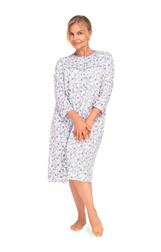 204 Bogna II Női hálóing Martel 30 kék-rózsaszín - pamut, hosszú ujjú, kigombolt, hosszú ujjú, kigombolt