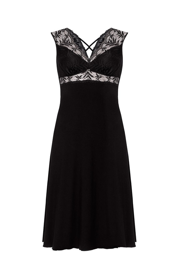 Hálóing Petra KM29 Mefemi by Nipplex fekete - viszkóz, csipke, vádlihosszúságú, vékonytalpú