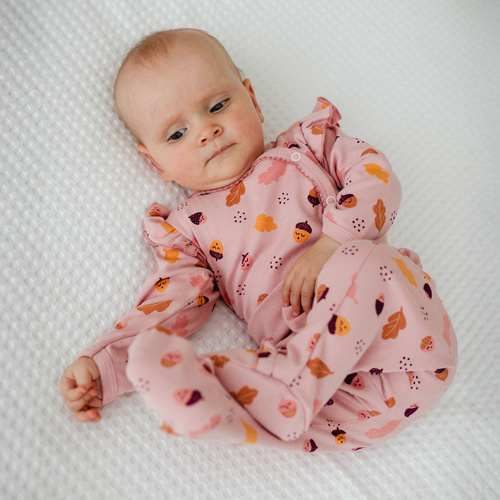 Fluffy Tails bébi body boríték Eevi - Rózsaszín, hosszú ujjú, fodrokkal