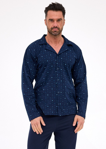 114/80 Cornette férfi pizsama | Nyitott elejű, 100% pamut, gallér és zsebek