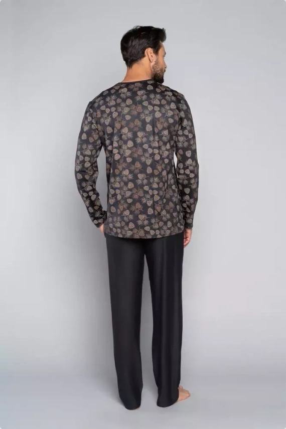 Pinus Férfi hosszú ujjú pizsama, hosszú nadrág Italian Fashion- print/graphite