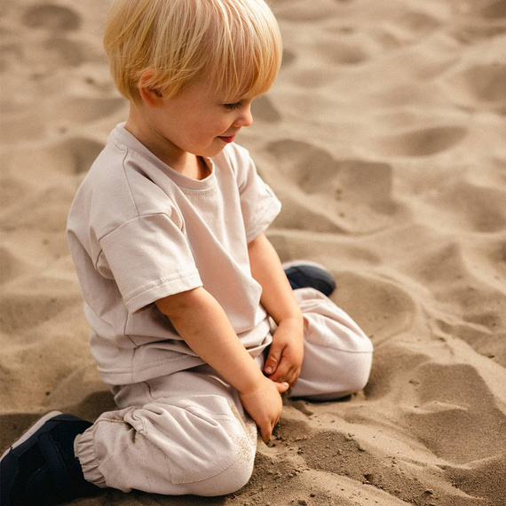 Simply Comfy Gyermek melegítőnadrág Eevi bézs - 100% pamut, zsebekkel