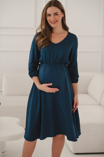 Lovely Dress Midi kismama és szoptatós ruha Milk&Love- sötétkék, 100% viszkóz, 3/4 ujjú | Style & Comfort