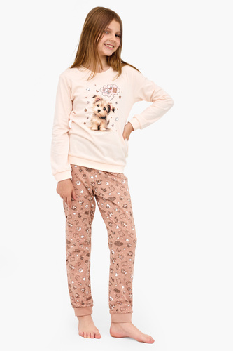 592/193 Sweet Dog Cornette - lány pizsama, ekrü, 100% pamut, kutyusos