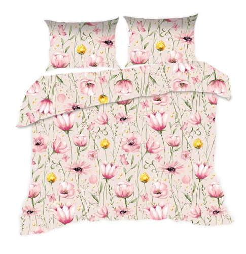 1744N Pamut ágynemű Classic E24 Karo virágok púder bézs - 100% pamut, tartós, színes, 2 darabos szett