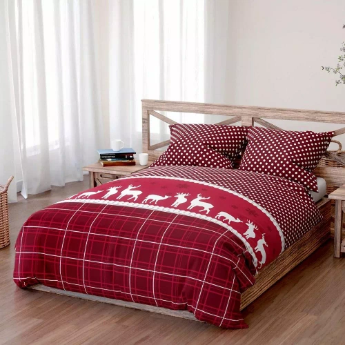 1A Xmass karácsonyi pamut ágynemű Spod Igły i Nitki - piros kockás borsó, zipzáras szett, 100% pamut, 100% pamut