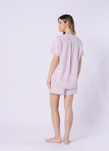 Samanta 1709 Leveza bézs pamut női pizsama - nyári, gombos, 100% pamut, rövid ujjú és rövidnadrágos