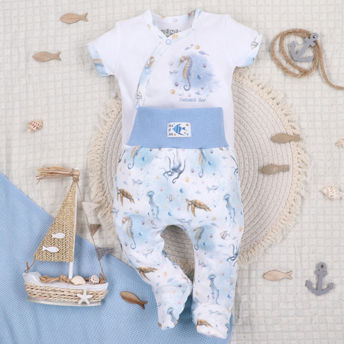 ABN-5444 Sea Of Joy Nini rövid ujjú borítékos body - organikus pamut, csecsemőknek